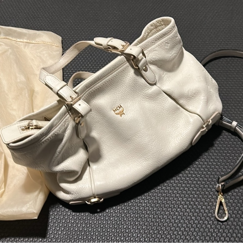 MCM Cream Leather Shoulder Bag